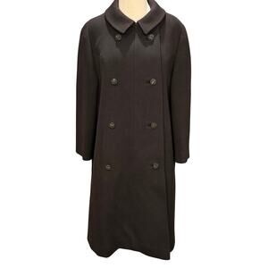 Vintage 1960s Richs Double Breasted Wool Coat Womens M/L Dark Brown A Line Retro